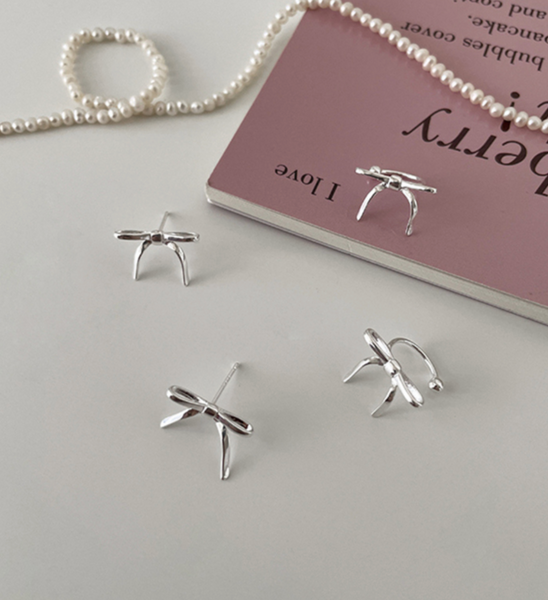 [sora'de] (925silver) Ribbon Plain Ear Cuff / Earrings