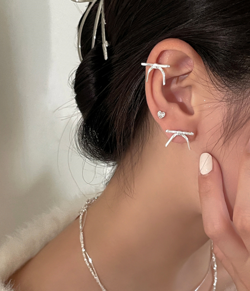 [sora'de] (925silver) Ribbon Plain Ear Cuff / Earrings