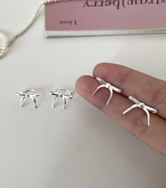 [sora'de] (925silver) Ribbon Plain Ear Cuff / Earrings