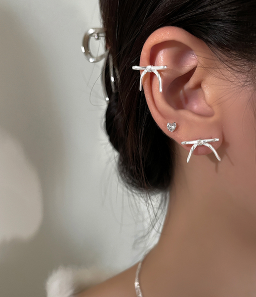 [sora'de] (925silver) Ribbon Plain Ear Cuff / Earrings
