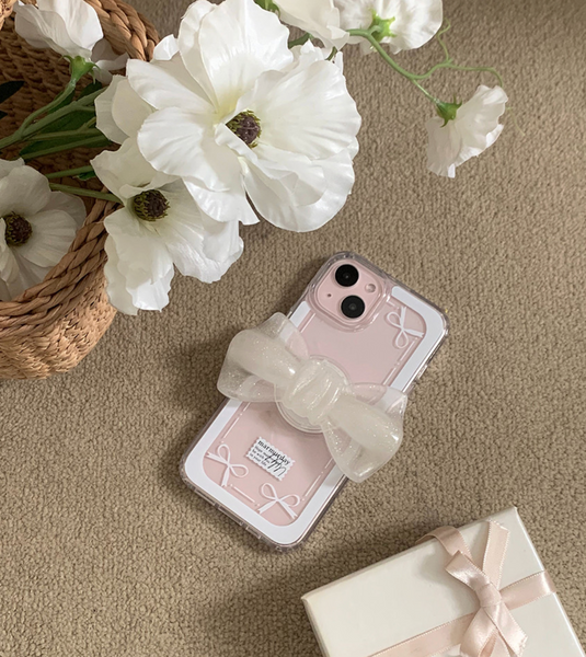 [marmurday] White Antique Line Ribbon Jelly Hard Case