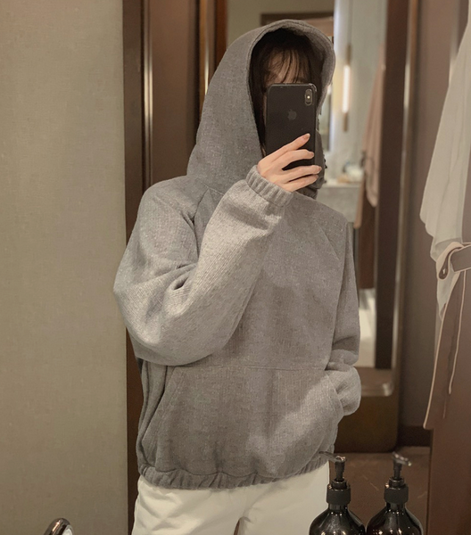 [SLOWAND] # SLOWMADE Winter Solid Fit Knitwear Fleece Hoodie