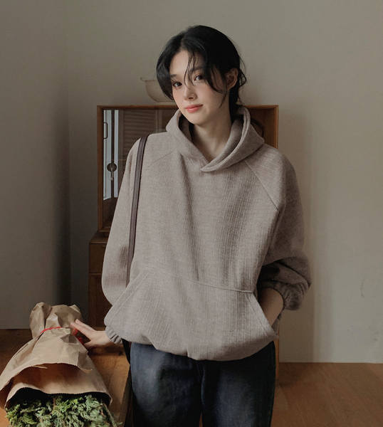 [SLOWAND] # SLOWMADE Winter Solid Fit Knitwear Fleece Hoodie