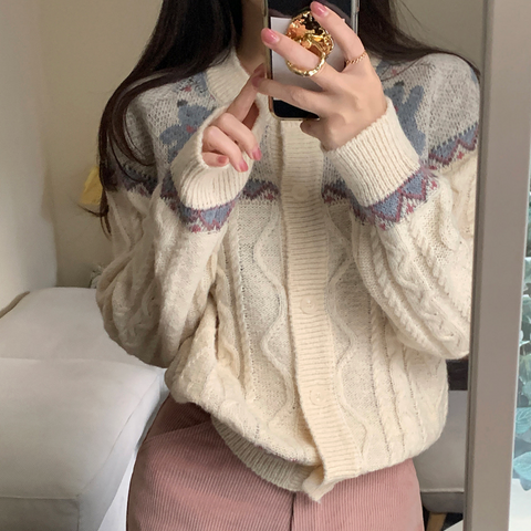 [GIRLS RECIPE] Wool 20% Ribbon Bear Wool Knit Cardigan