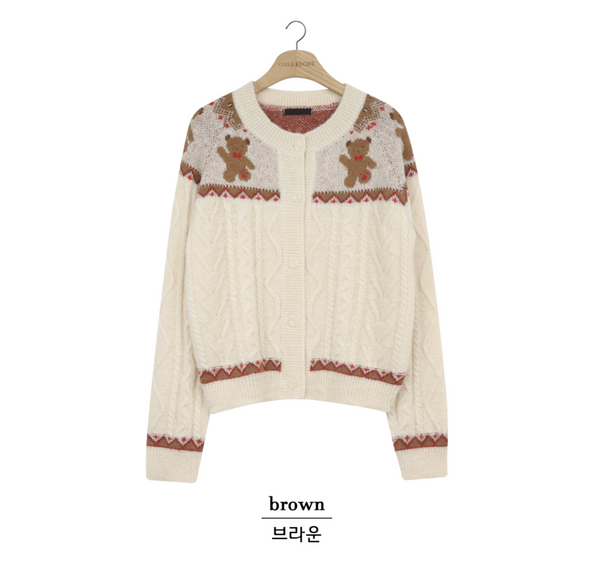 [GIRLS RECIPE] Wool 20% Ribbon Bear Wool Knit Cardigan