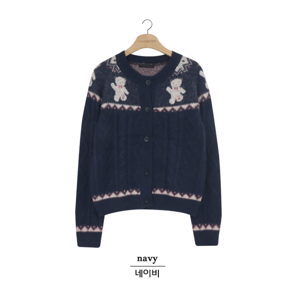 [GIRLS RECIPE] Wool 20% Ribbon Bear Wool Knit Cardigan