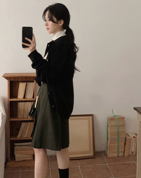 [SLOWAND] # SLOWMADE Solid Fit Classic Pintuck Midi Skirt