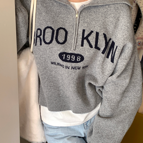 [GIRLS RECIPE] Brooklyn Vintage Half Zip-Up Knitwear Wool 45%