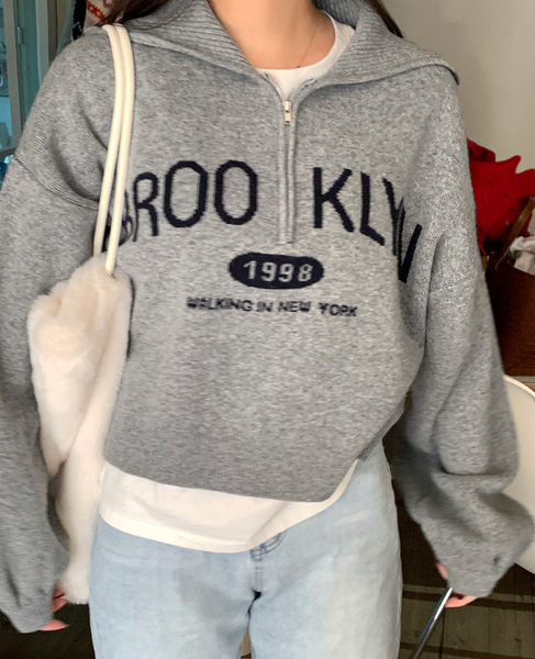 [GIRLS RECIPE] Brooklyn Vintage Half Zip-Up Knitwear Wool 45%