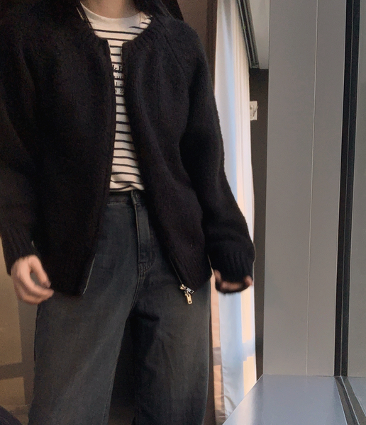 [SLOWAND] Comma Loose Fit Knitwear Zip-up