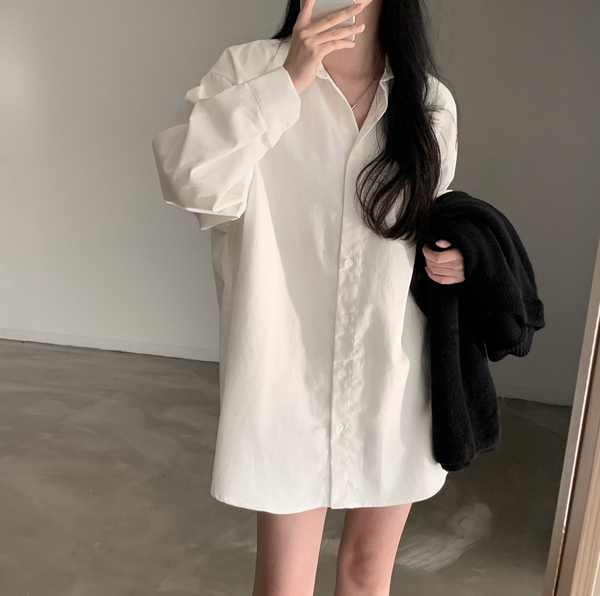 [CREAM CHEESE] Overfit Shirt Long Dress