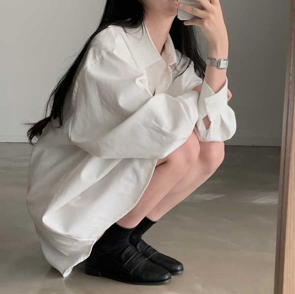 [CREAM CHEESE] Overfit Shirt Long Dress