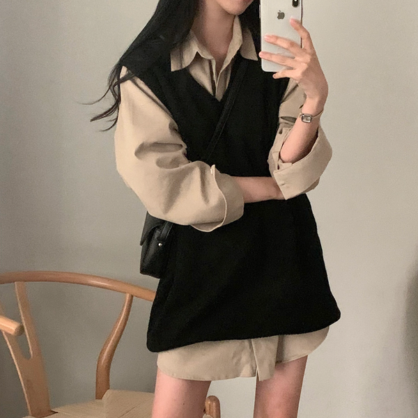 [CREAM CHEESE] Overfit Shirt Long Dress