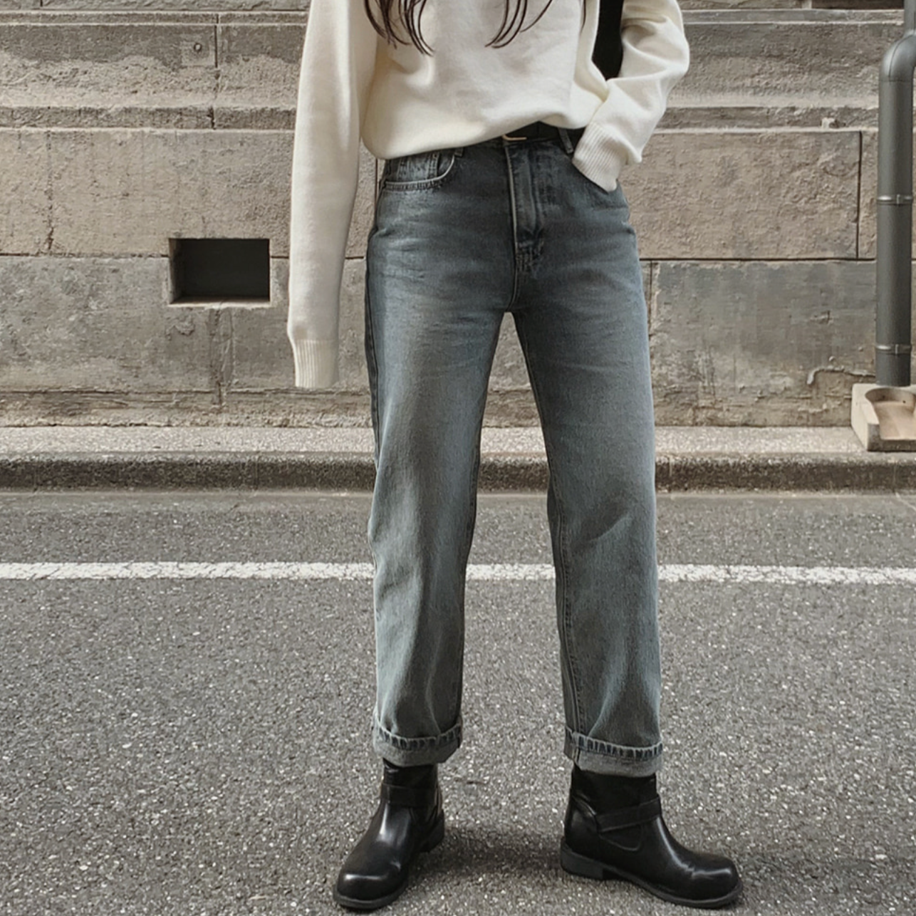 [SLOWAND] # SLOWMADE Base Teen Gray Denim Pants