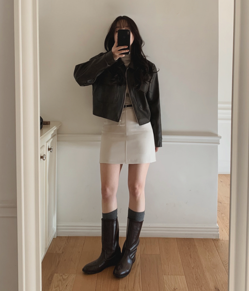 [SLOWAND] Modern Black Belt Mini Skirt (+Belt Set)