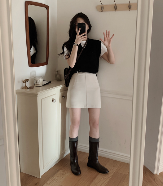 [SLOWAND] Modern Black Belt Mini Skirt (+Belt Set)