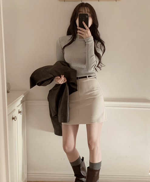 [SLOWAND] Modern Black Belt Mini Skirt (+Belt Set)