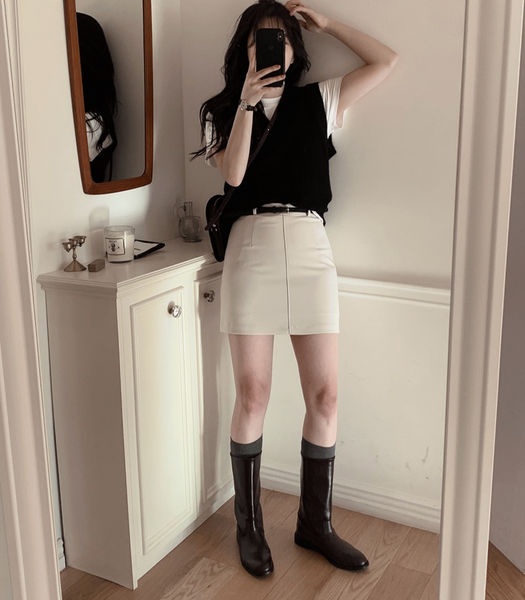 [SLOWAND] Modern Black Belt Mini Skirt (+Belt Set)