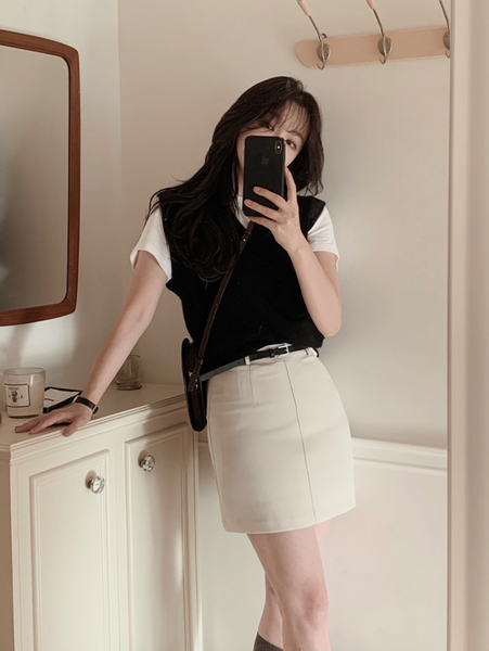 [SLOWAND] Modern Black Belt Mini Skirt (+Belt Set)