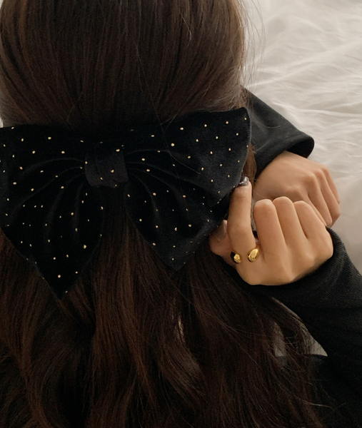 [SOYE PI-NE] Gold Ball Ribbon Velvet Hairpin