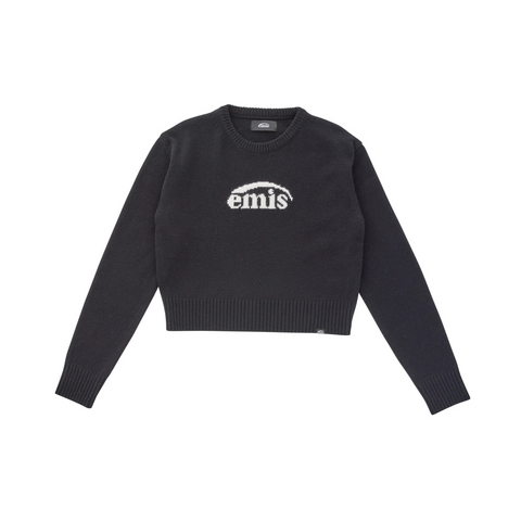 [emis] CROPPED LOGO JACQUARD WOOL SWEATER