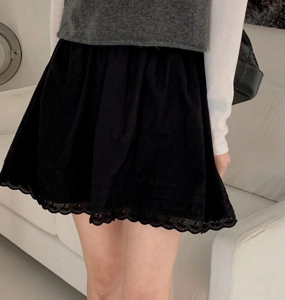 [SHOPPERLAND] Cherry Lace Flared Mini Skirt
