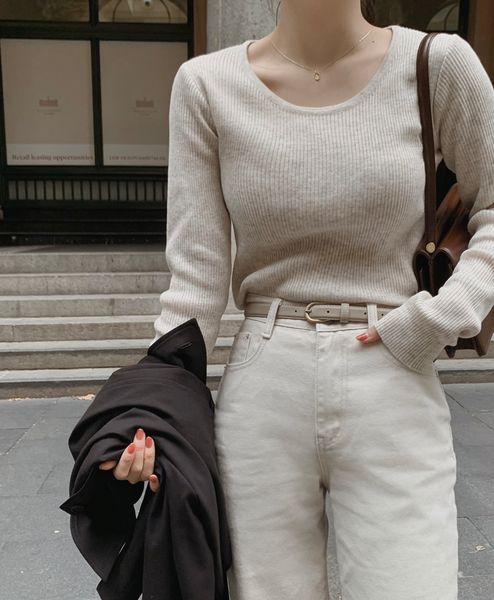 [SLOWAND] # SLOWMADE Soft Thin Fit U-Neck Knitwear