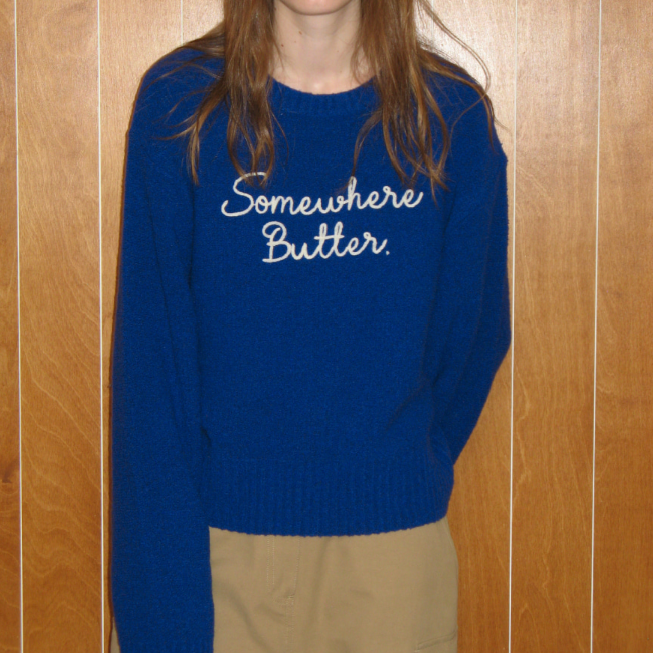 [SOMEWHERE BUTTER.] Letter Wool Knit (Cobalt Blue)