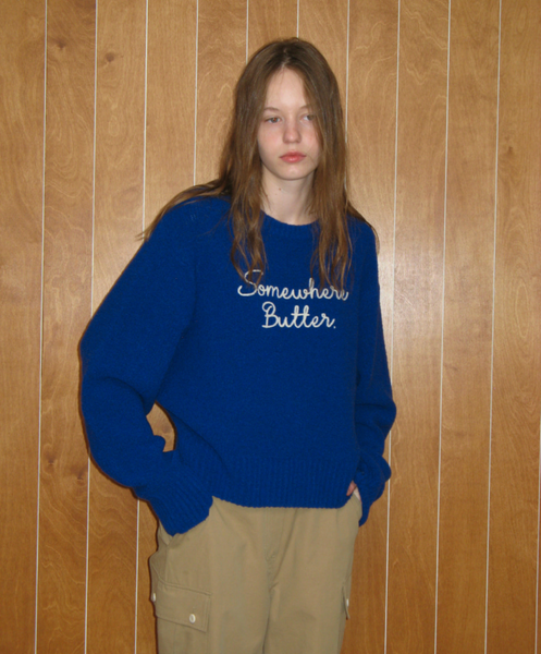 [SOMEWHERE BUTTER.] Letter Wool Knit (Cobalt Blue)