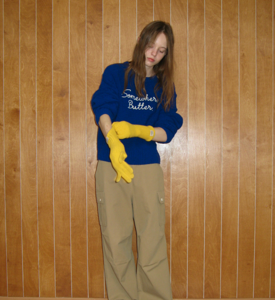 [SOMEWHERE BUTTER.] Letter Wool Knit (Cobalt Blue)