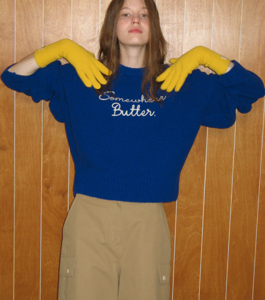 [SOMEWHERE BUTTER.] Letter Wool Knit (Cobalt Blue)