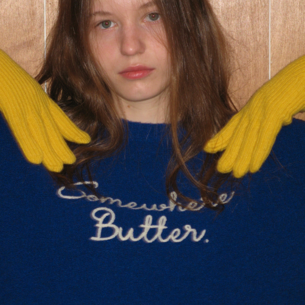 [SOMEWHERE BUTTER.] Letter Wool Knit (Cobalt Blue)