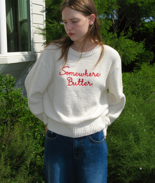 [SOMEWHERE BUTTER.] Letter Wool Knit (Cream)