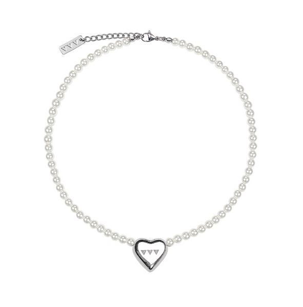 [VVV] Heart Logo Pendant Pearl Necklace