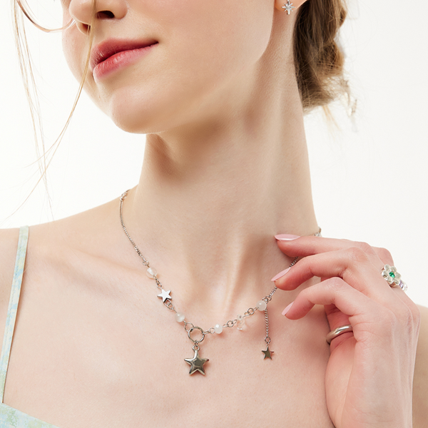 [VVV] Star Pendant Beads Chain Necklace