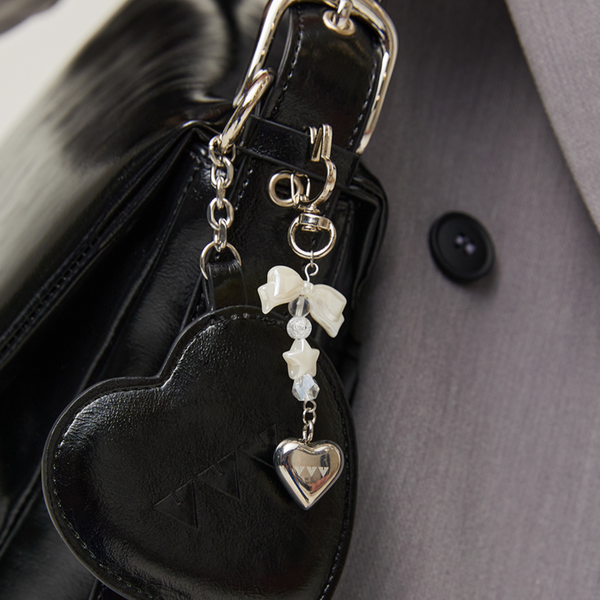 [VVV] Pearl Ribbon Heart Logo Keyring