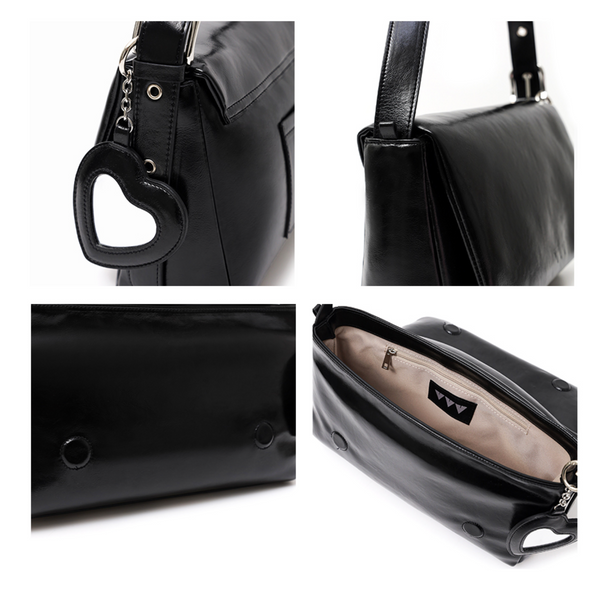 [VVV] Heart Mirror Padded Shoulder Cross Bag (Black)