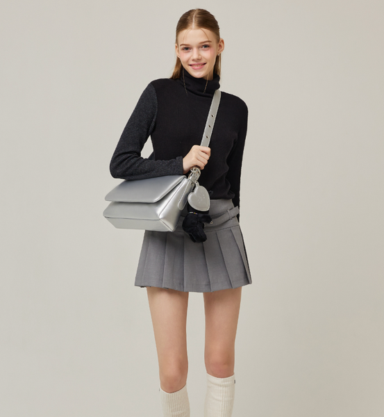 [VVV] Heart Mirror Padded Shoulder Cross Bag (Silver)