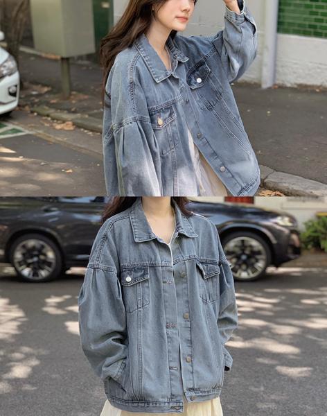 [SLOWAND] Vintage Medium Blue Loose Fit Denim Jacket