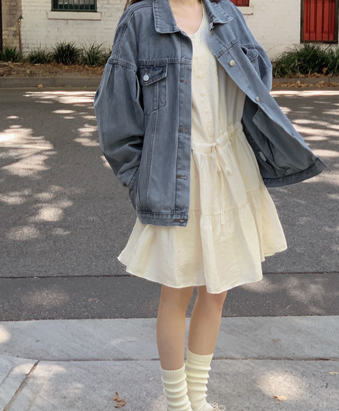 [SLOWAND] Vintage Medium Blue Loose Fit Denim Jacket