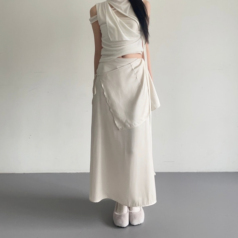 [ADELIO] Londa Satin Layered Wrap Skirt