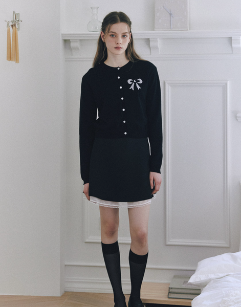 [Letter from Moon] Ribbon From Moon Essential Cardigan (Black)