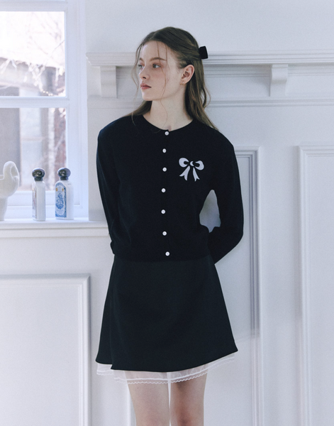 [Letter from Moon] Ribbon From Moon Essential Cardigan (Black)