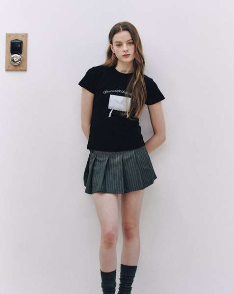 [Letter from Moon] Ribbon Letter Slim T-Shirts (Black)