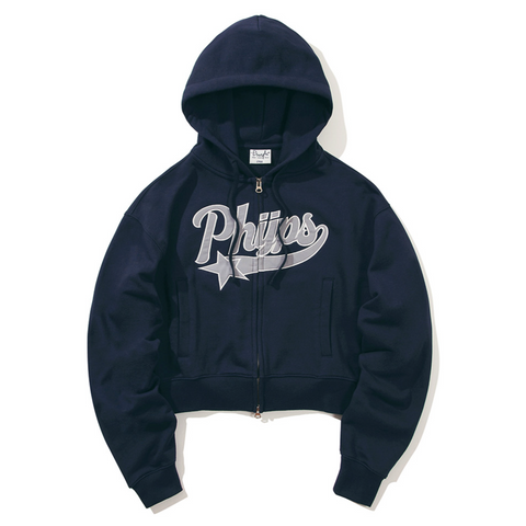 [PHYPS] WOMENS CROP STAR TAIL HOODIE ZIP UP NAVY