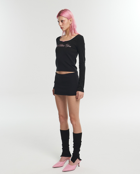 [ITZAVIBE] CAT BLESS RIBBON LONG SLEEVE - BLACK