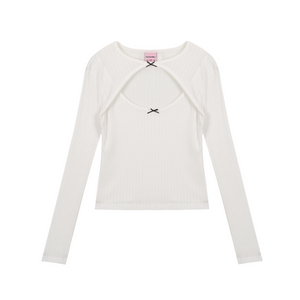 [ITZAVIBE] TWO RIBBON LONG SLEEVE - WHITE