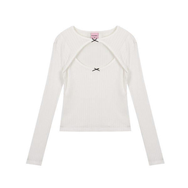 [ITZAVIBE] TWO RIBBON LONG SLEEVE - WHITE