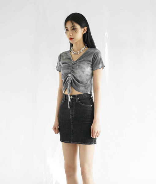 [Avandress] A-LINE DENIM MINI SKIRT GREY