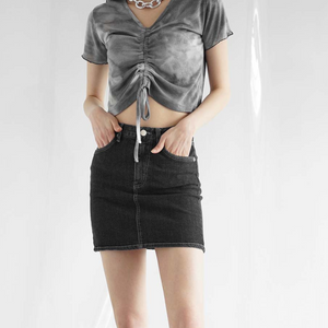 [Avandress] A-LINE DENIM MINI SKIRT GREY